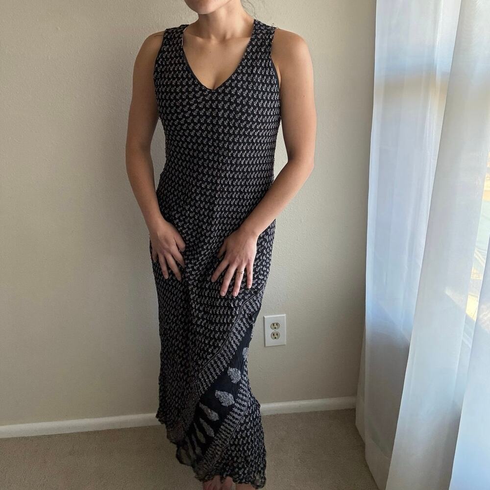 Vintage 90s Chicos Black Maxi Dress NWT Beaded boho hippy western wedding guest